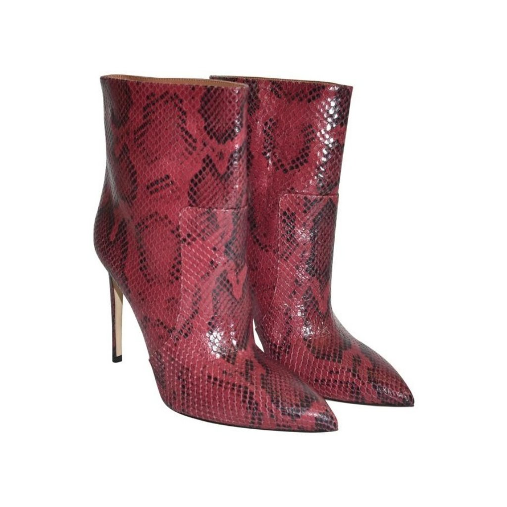 Paris Texas Snake Print Embossed Seemed Red Ankle Boots 9.5